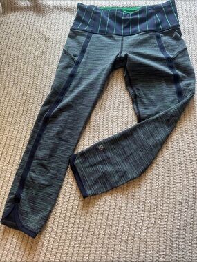 Lululemon Green Striped High-Waist Leggings